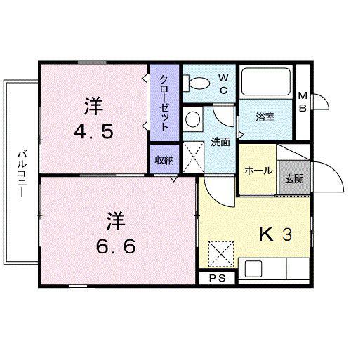 フォンテ-ヌ(2K/2階)の間取り写真