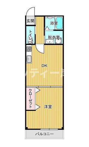 ツイン20(1DK/4階)の間取り写真