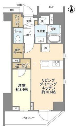ルジェンテ上野稲荷町(1LDK/12階)の間取り写真