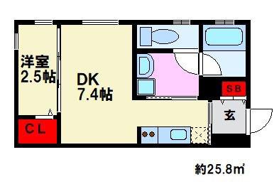 フェリオ高宮(1DK/3階)の間取り写真