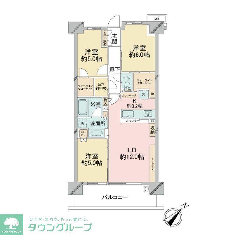 グランセンス吉川美南セントラルレジデンス(3LDK/8階)の間取り写真