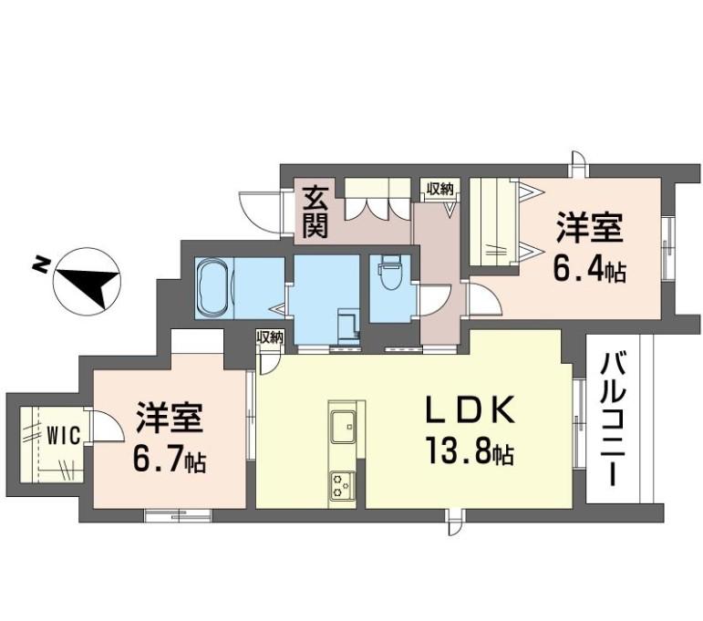 シャーメゾン湘南菱沼(2LDK/2階)の間取り写真