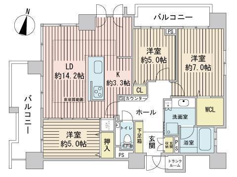クリオ円山鳥居前(3LDK/8階)の間取り写真