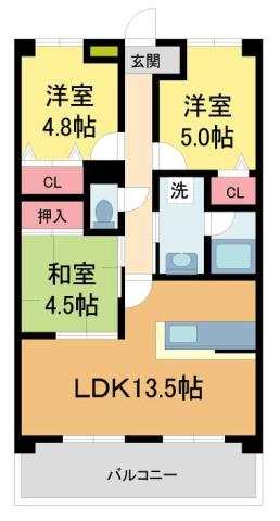 鼓が滝グリーンマンション(3LDK/4階)の間取り写真