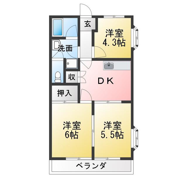 ダイアナポリス鳥居II(3DK/2階)の間取り写真