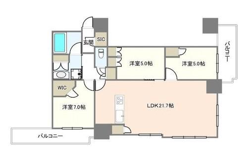 プレミストタワー靱本町(3LDK/16階)の間取り写真