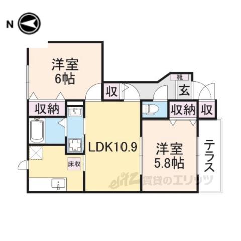 スタービレAB(2LDK/1階)の間取り写真