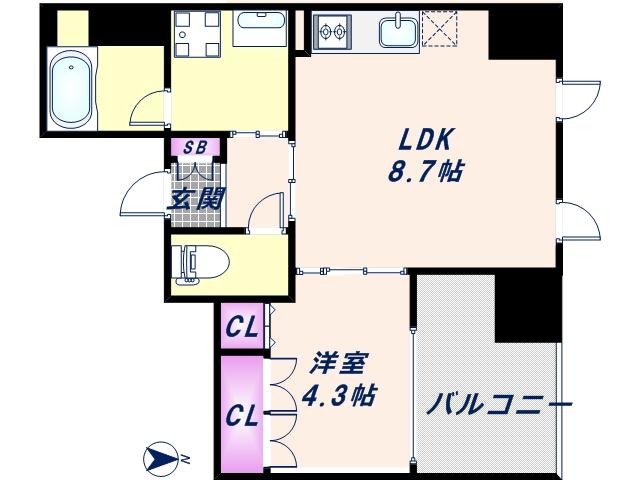 アーデンタワー北堀江(1LDK/3階)の間取り写真