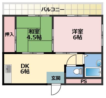 オオバハイツ(2DK/4階)の間取り写真
