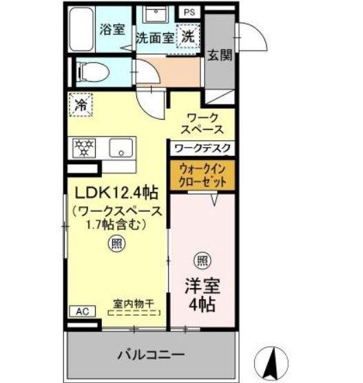 D-ROOM花高松(1LDK/3階)の間取り写真