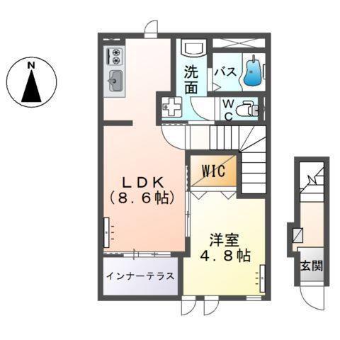 JR高崎線 倉賀野駅 徒歩20分 2階建 築3年(1LDK/2階)の間取り写真