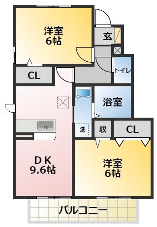 グランディールA(2DK/1階)の間取り写真