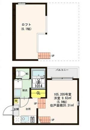 シャイン光丘町(1K/2階)の間取り写真