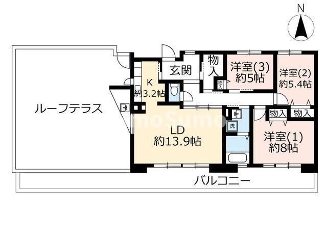 UR 浜甲子園さくら街14(3LDK/8階)の間取り写真