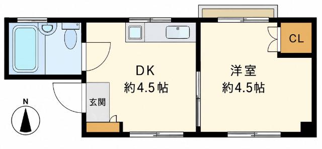 熊谷ビル(1DK/4階)の間取り写真