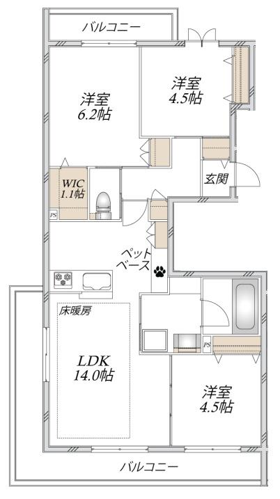 LA MAISON MATE 壱番館(3LDK/2階)の間取り写真
