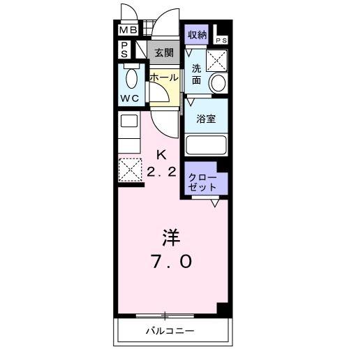 プロムナードB(ワンルーム/2階)の間取り写真
