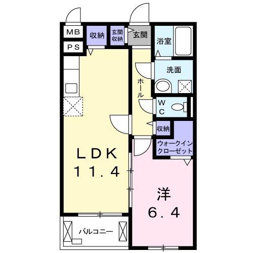 ユニゾン別所 B棟(1LDK/3階)の間取り写真