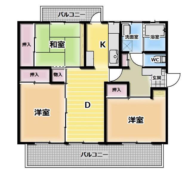 京都東山406棟(3DK/1階)の間取り写真