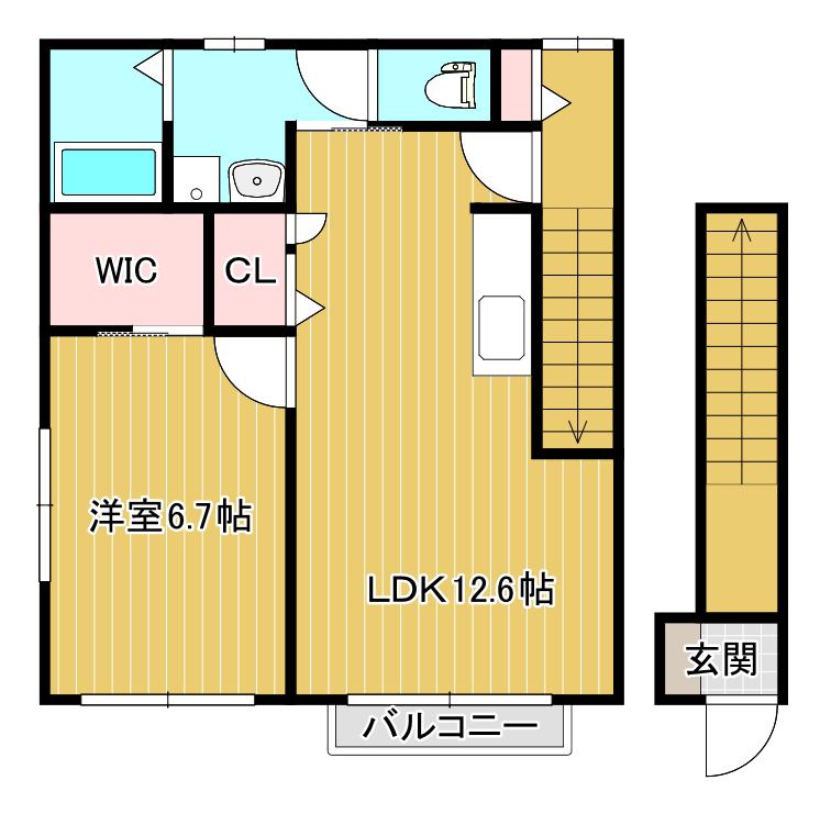 ユルバン・プチII(1LDK/2階)の間取り写真