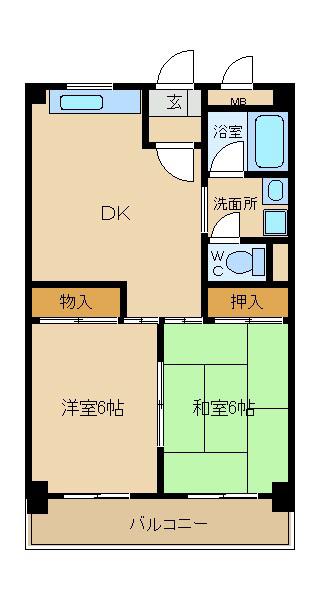 サン三国マンション(2DK/3階)の間取り写真