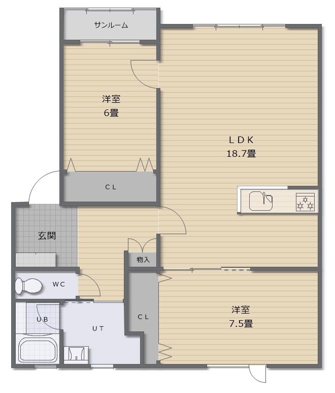 ヴィラージュ東浜(2LDK/2階)の間取り写真