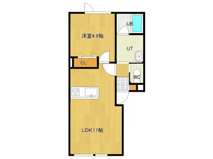 ARIES(1LDK/2階)の間取り写真