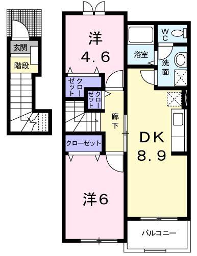 メゾンボヌールA(2DK/2階)の間取り写真