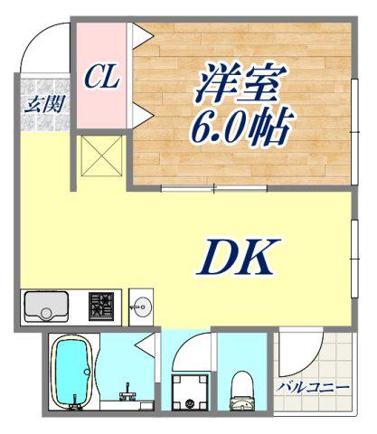 新芳地ビル(1DK/4階)の間取り写真
