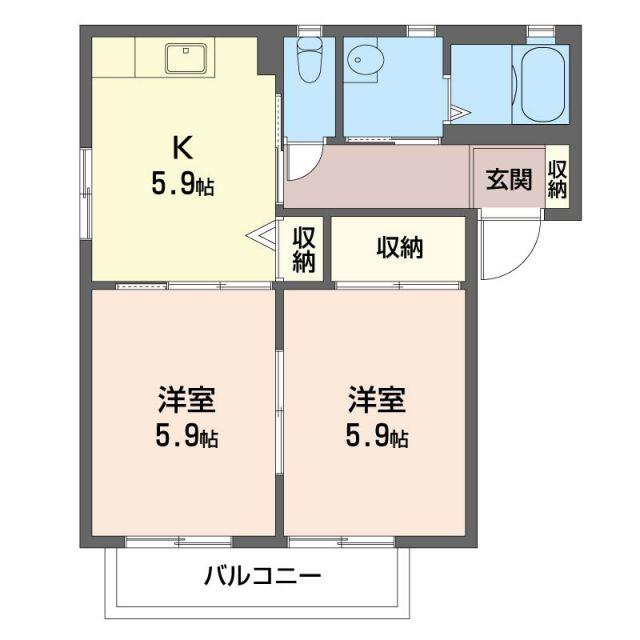 タウンコートB(2K/2階)の間取り写真