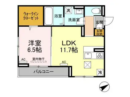 D-ROOM沖野上(1LDK/1階)の間取り写真