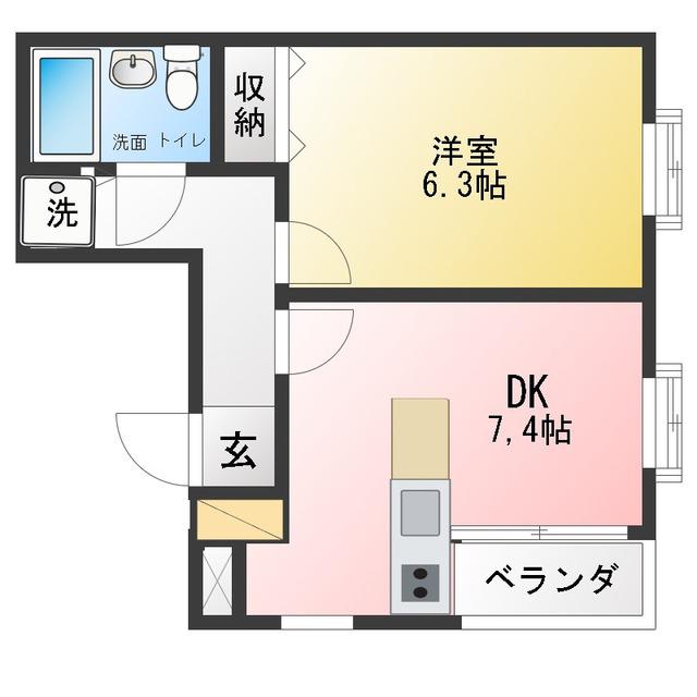 ローズマンションA1番館(1DK/2階)の間取り写真