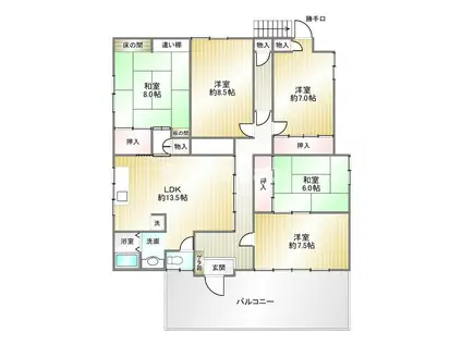 鶯橋マンション(5LDK/5階)の間取り写真