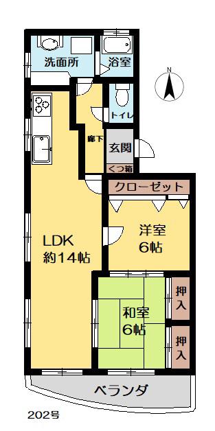 ノアビル(2LDK/2階)の間取り写真