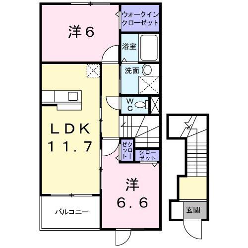 オルテンシアI(2LDK/2階)の間取り写真