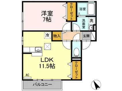 モナリエK(1LDK/1階)の間取り写真