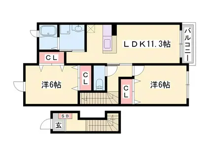 ヴェルサン・アベニュII(2LDK/2階)の間取り写真
