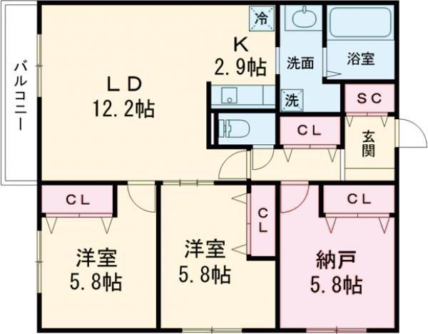 WELLBRIGHT朝日RESIDENCE(3LDK/3階)の間取り写真