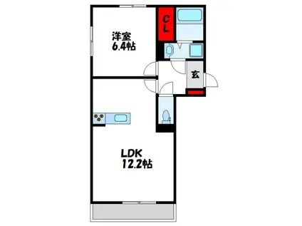 フロイデ仲原(1LDK/2階)の間取り写真