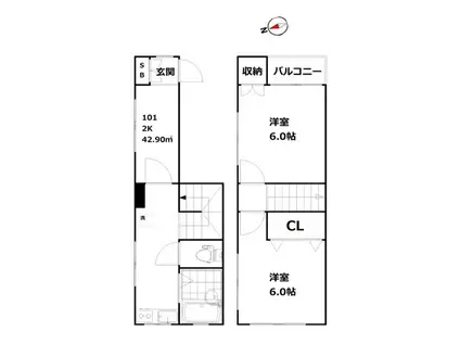 テラスハウス岩井(2K/1階)の間取り写真