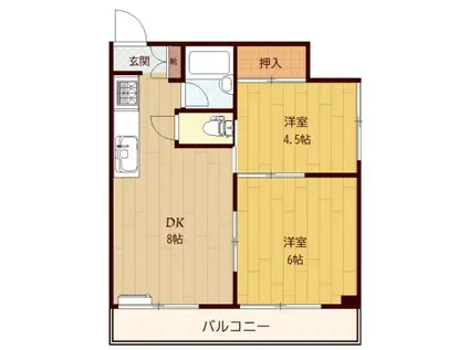 リバーサイドFK(2DK/4階)の間取り写真