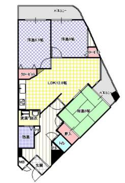 リバージュII(3LDK/4階)の間取り写真