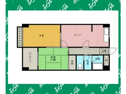 アリス一ツ山(2LDK/2階)の間取り写真