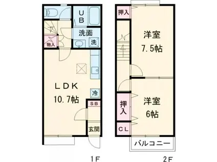 クラシードB棟(2LDK/1階)の間取り写真