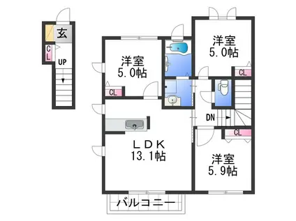 フローラル・アイII(3LDK/2階)の間取り写真