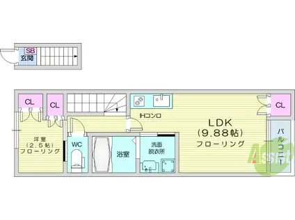 メゾンエスポワール三百人町(1LDK/2階)の間取り写真