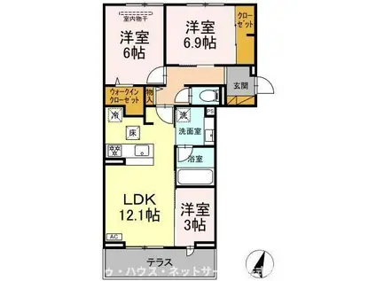 リシェスみのり台 B棟(3LDK/1階)の間取り写真