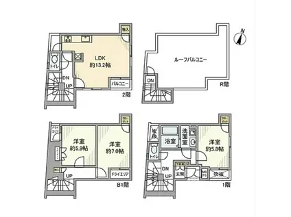 ラビ代々木上原(3LDK/1階)の間取り写真