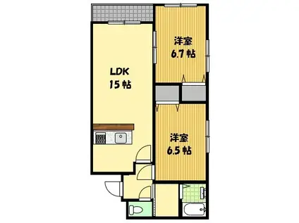 ユニゾン錦(2LDK/1階)の間取り写真