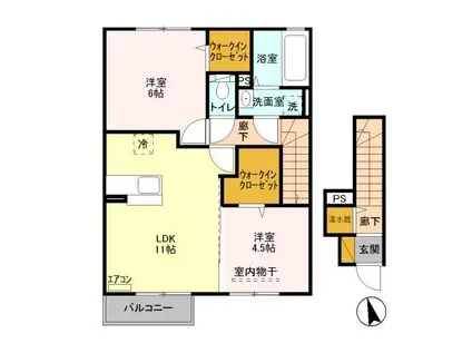 グリーンアベニュー II(2LDK/2階)の間取り写真